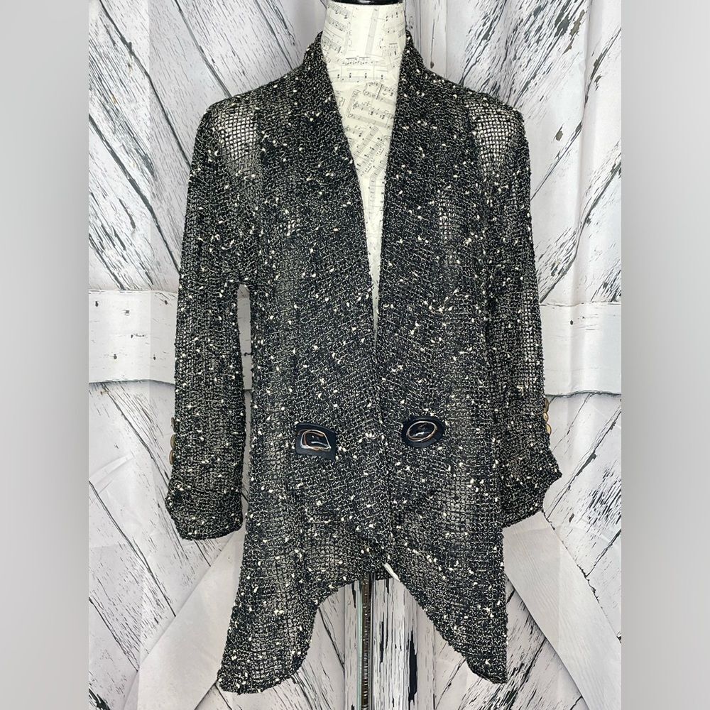 Katie Todd Tweed Mesh Open Front Cardigan